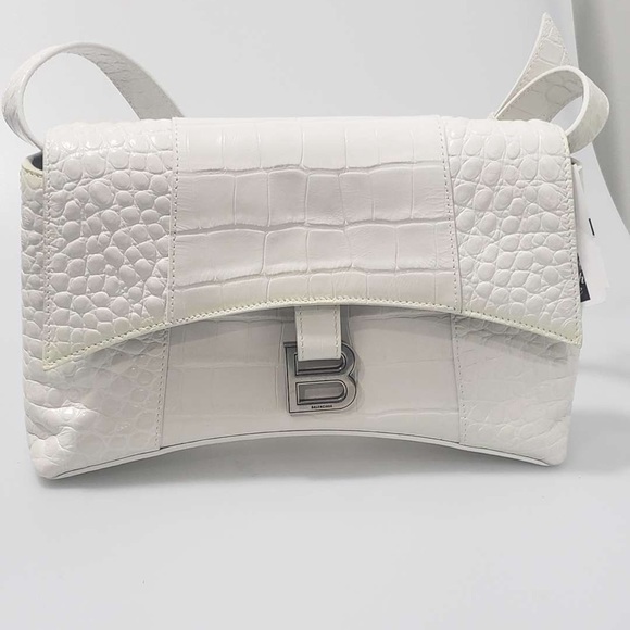 Balenciaga Downtown Small Shoulder Bag Crocodile Embossed White - Picture 2 of 9